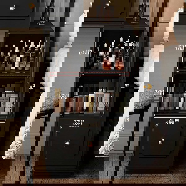 Scarlett Dressing Table With Side Cabinet & LED Mirror, Black-Weilai Concept-Weilai Concept