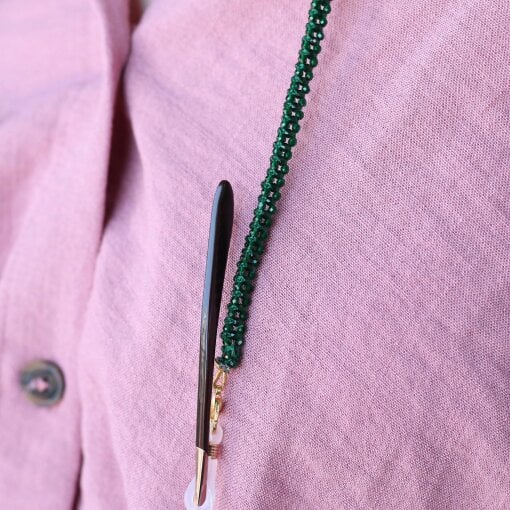 The Colourful Aura Green Glass Beaded Soft 60 cm Glass Chain Lanyard Holder