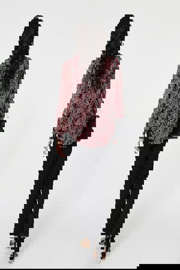 Rust | Printed Ruched Semi Sheer Blouse
