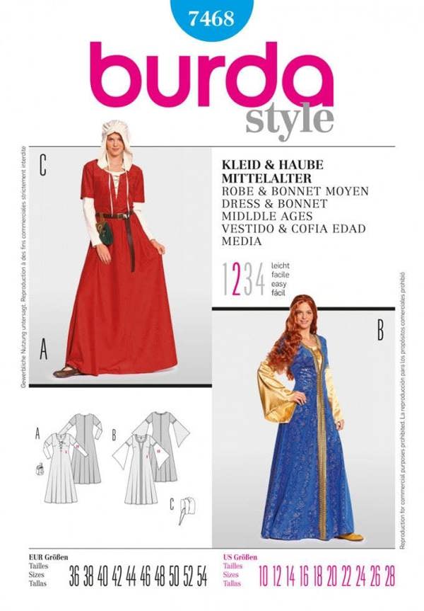 Burda Sewing Pattern 7468 Costumes For Women, Sizes: 10-28 - Easy