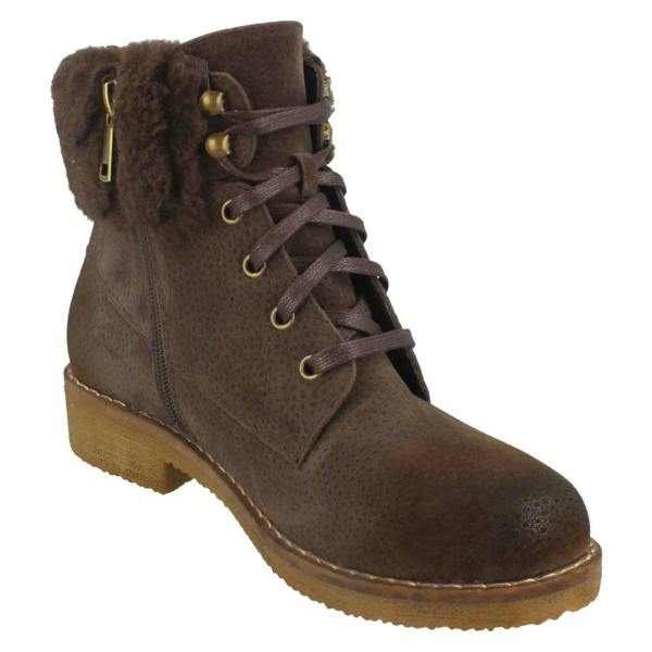 Spot On Ladies Spot On Fur Collar Ankle Boots