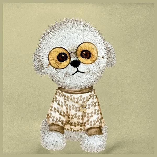 Nimmy Friends Glasses Cool Dog Shoulder Crossbody Bag Khaki - N-YJ-XB-02