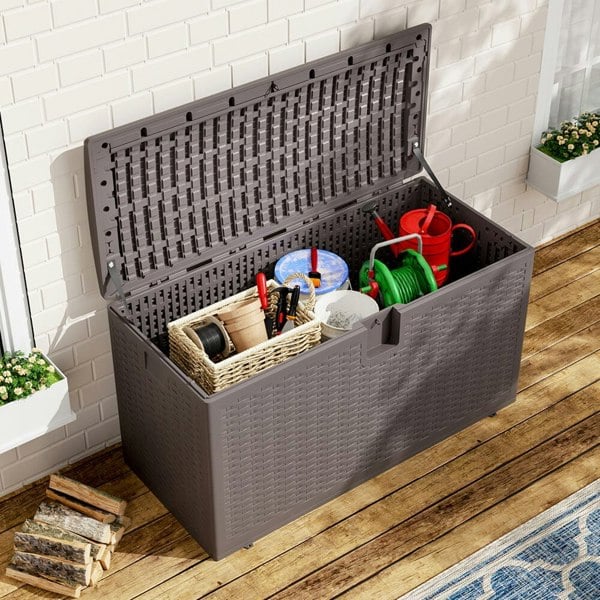 127cm W 99 Gallons Rattan Garden Storage Outdoor Deck Box Garden Storage Boxes Living and Home