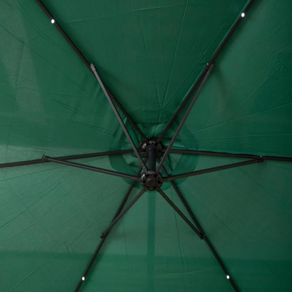 Samuel Alexander 3m Solar Powered Cantilever Lit Banana Garden Parasol with Crank Handle & White LED Lights in Green with Base Bag Included