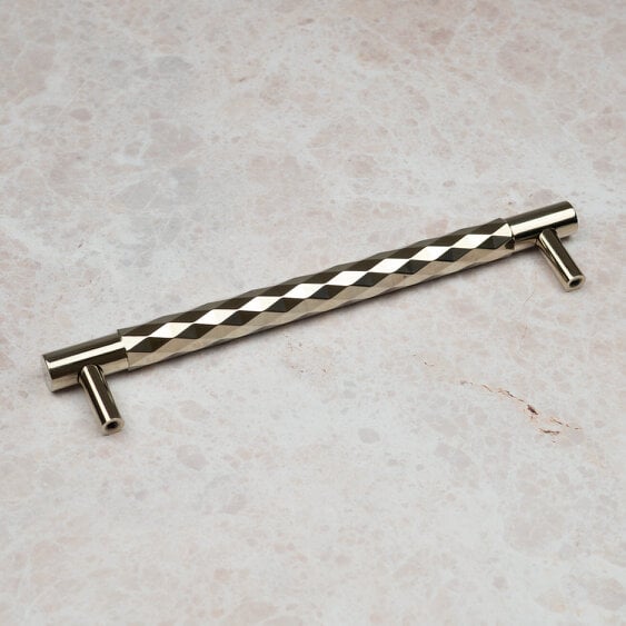 Handle & Home Polished Nickel Solid Brass Diamond Knurled Handle & Coordinating Knob