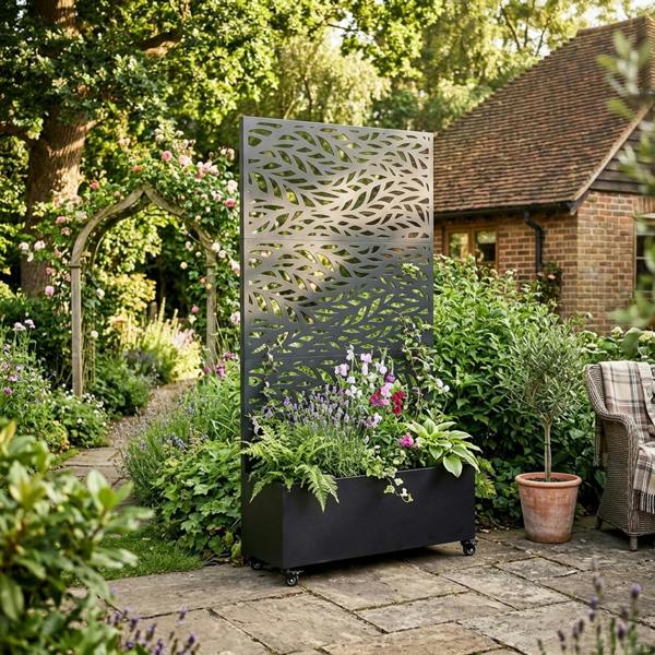 Nicoman Metal Indoor/Outdoor Privacy Screen with Plant Pot - Leaf