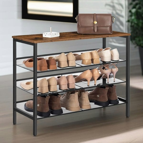 Rafaelo Mobilia 4-Tier Shoe Rack with 3 Adjustable Mesh Shelves