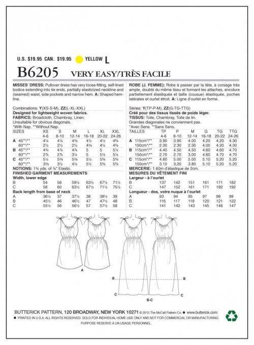 Butterick Sewing Pattern 6205, Dresses for Women, XSM-SML-MED - Easy