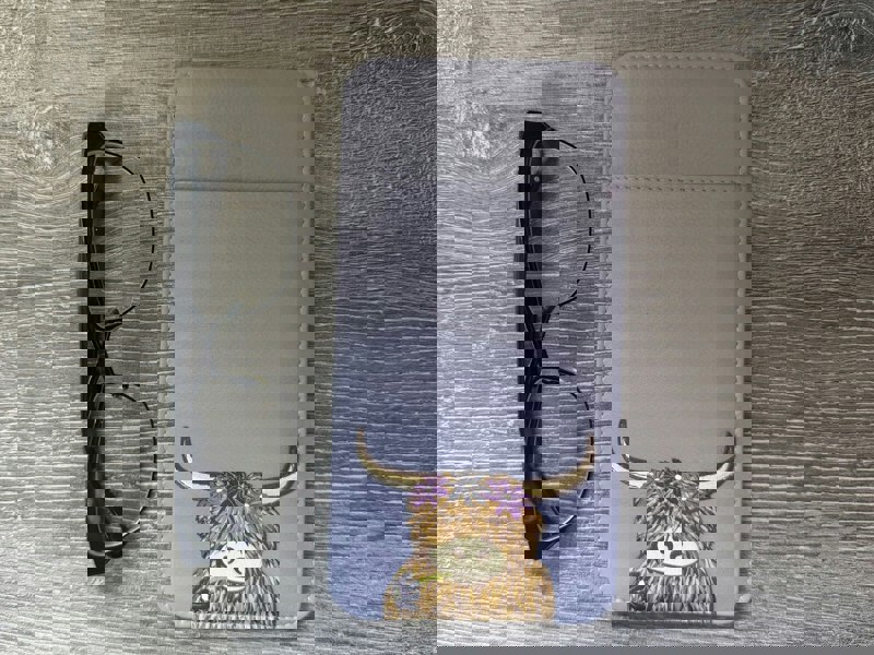 Mala Leather Highland Cow Leather Glasses Case