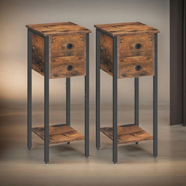 Rafaelo Mobilia Set of 2 Double Drawer Bedside Tables Brown