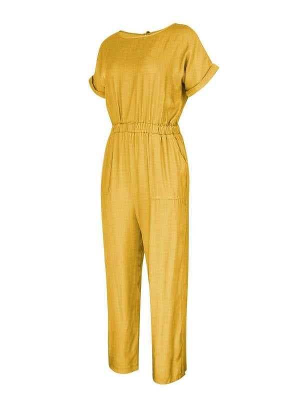 FS Collection Back Detail Short Sleeve Jumpsuit In Yellow