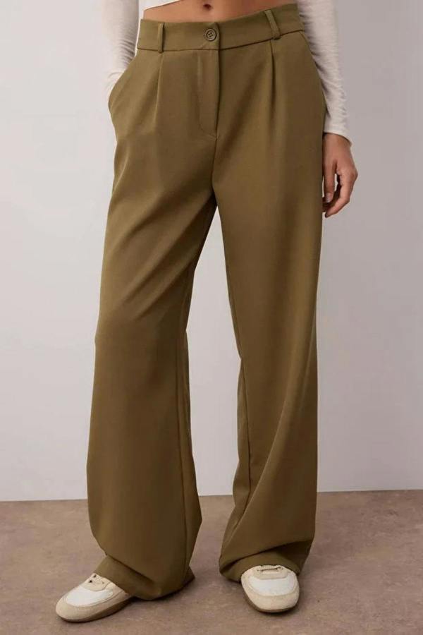 Hoxton Gal High-Waist Wide-Leg Pleated Woven Trousers