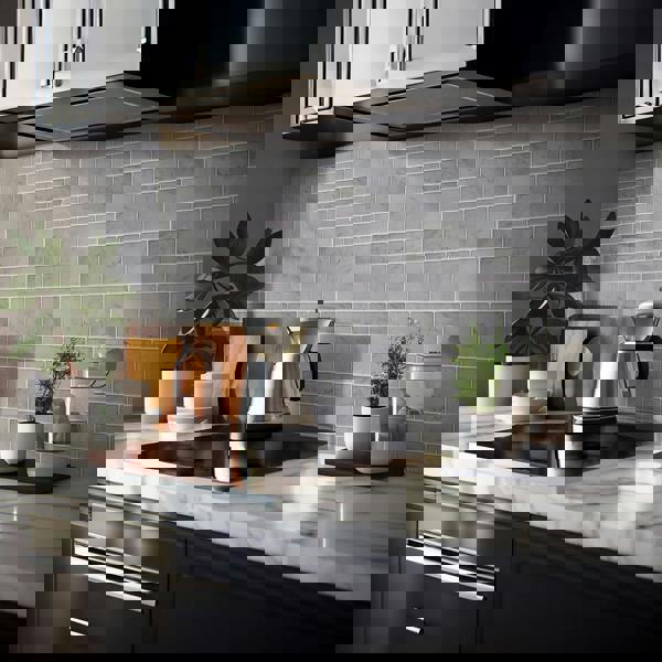 WALPLUS WT1902 - Grey Marble Stone Tile Sticker 6 x 12 inches / 15.4 x 30.5 cm  - 12pcs in a pack