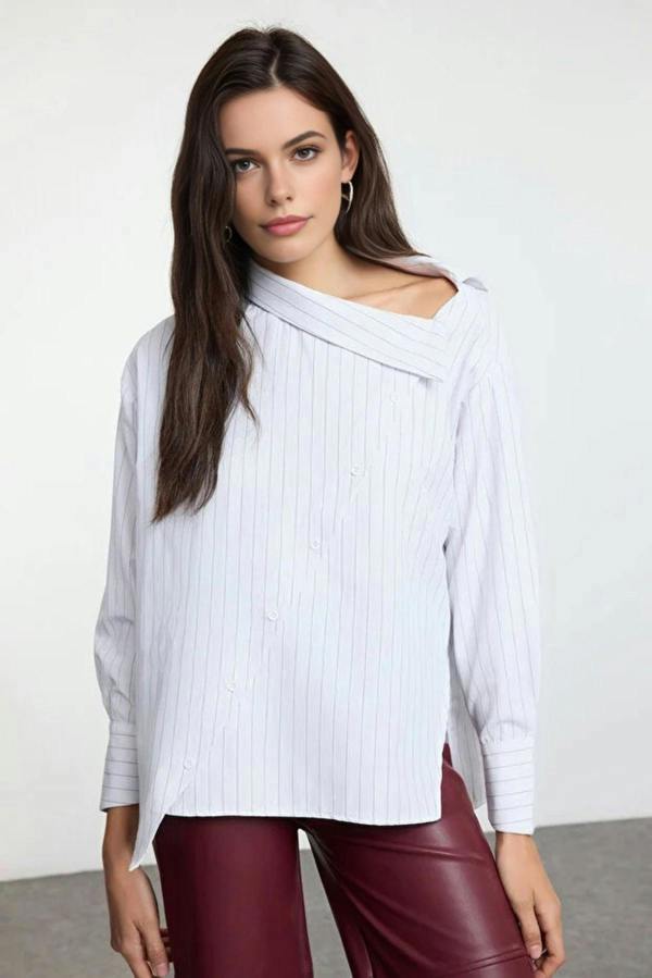 WOVCOR Striped Woven Shirt with Collar Detail