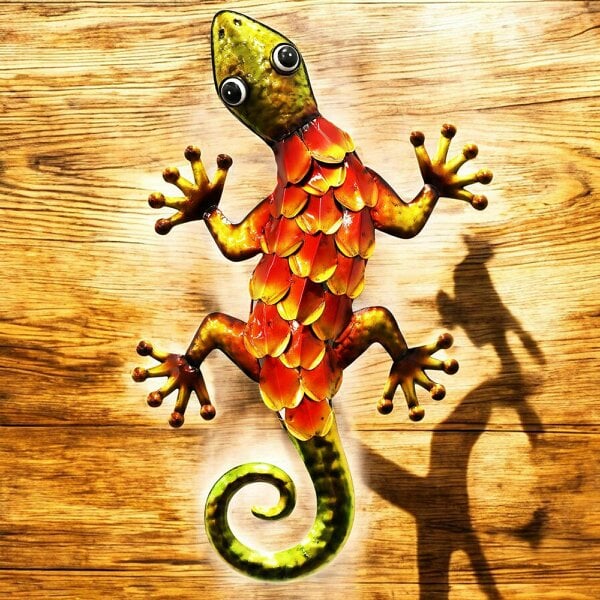 EDH Door Hardware Metallic Orange Gecko Wall Art – 39 x 18 x 3.2 CM | Hand-Painted Metal Lizard