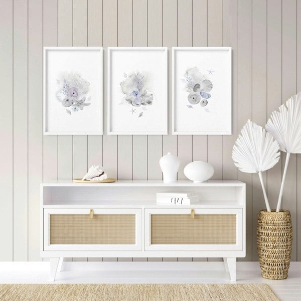 Beach theme bathroom accessories | Set of 3 wall art prints