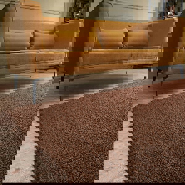 Shaggy Rug Plain Brown non-shedding, high-quality