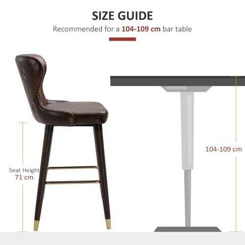 Wyld Haus Halotti Faux Leather Brown Bar Stools Set Of 2 With Back Support And Wooden Legs