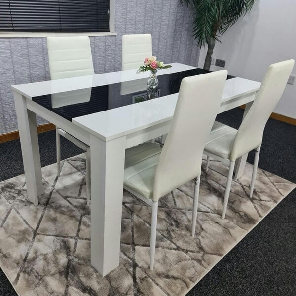 Kosy Koala Dining Table Set White And Black Table With 4 White Chairs Dining Room Furniture