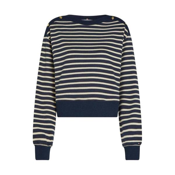 Tommy Hilfiger Womens/Ladies Striped Boat Neck Regular Sweatshirt - Black/White - 