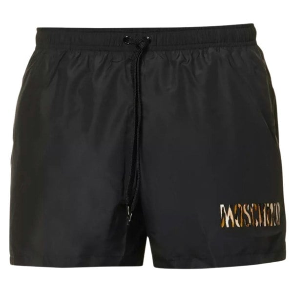 Moschino Small Leopard Print Logo Black Short Swim Shorts S