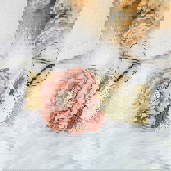 champagne lace rose pink flower head piece