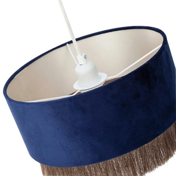 Modern Midnight Blue Velvet Pendant Light Shade with Gold Tassels Image 6