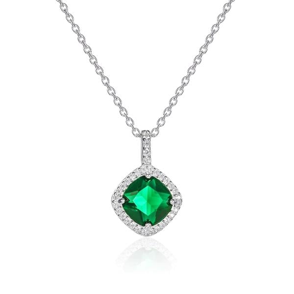 namana 925 Sterling Silver Green Cushion Shaped Halo Pendant Necklace For Women