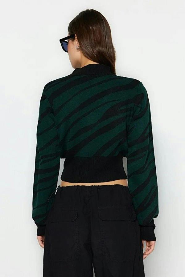 WOVCOR Zebra Print Crop Knit Sweater