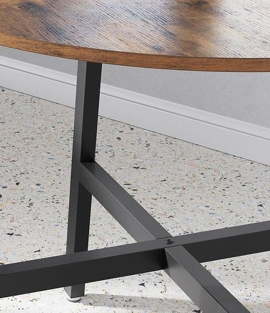 Modcraft Round Dining Table, Rustic Brown Top with Black Steel Frame, Industrial Style for Kitchen or Office