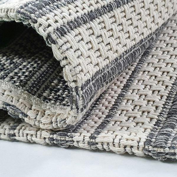 Striped Rug Runner Grey White Cream 100% Cotton Washable Woven Carpet Mat Small Large Flat Weave Rugs for Living Room & Bedroom or Hallway
