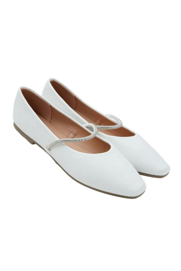 Crystal Belle Dolly Shoes White, featuring slip-on design with elasticated crystal strap