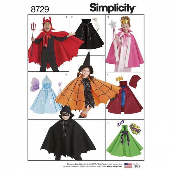Simplicity Sewing Pattern 8729, Costumes, Capes for Kids, A (S-M-L) - Easy