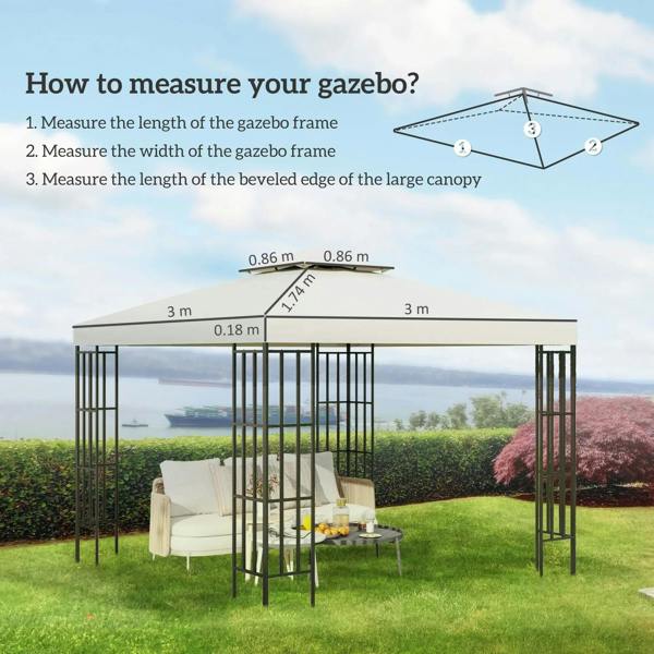 Cream white gazebo canopy top installed on a square frame.