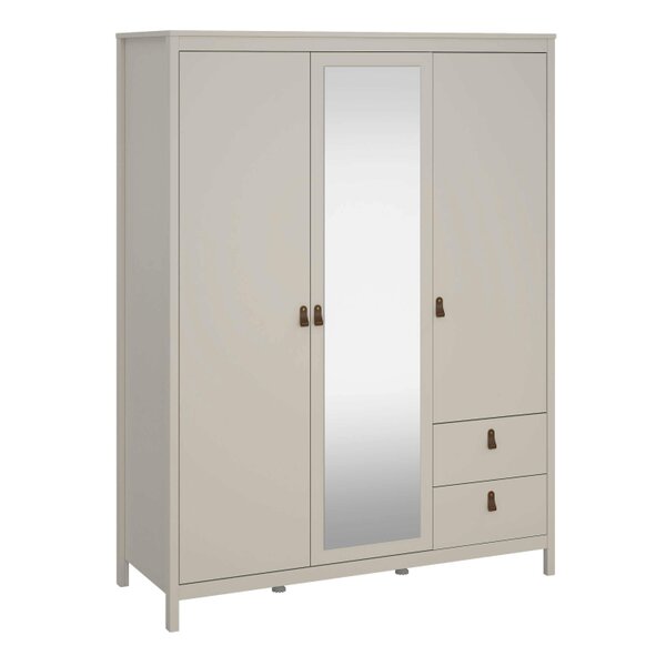 Wyld Haus Wildberry Cashmere Wooden Mirror Wardrobe with 3 Doors 2 Drawers Leather Handles