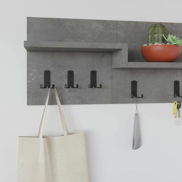 Decortie Harmon Modern Wall Mounted Coat Hanger with Open Shelf 5 Metal Hooks