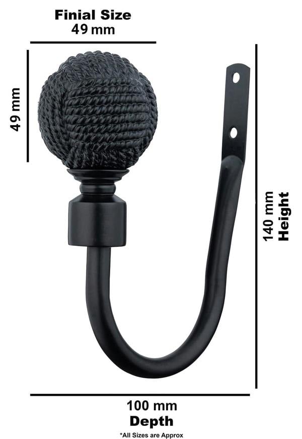 A.Unique Home Pair of Knotted Ball Metal Holdbacks (Pair of Holdbacks) - Matte Black