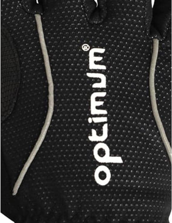 Close-up of black winter cycling glove back with white Optimum logo and reflective piping - Optimum