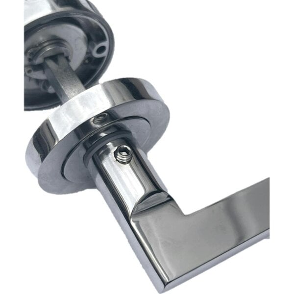 EDH Door Hardware Polished Chrome Modern Lever on Round Rose Door Handles – Handle Only or Handle + Tubular Latch