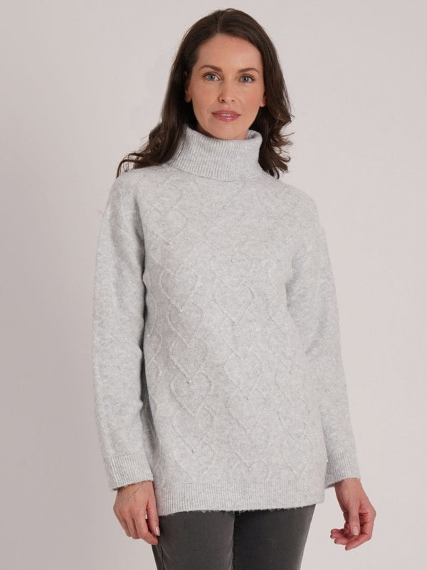 VIZ-A-VIZ Heart And Pearls Cable Knit Jumper