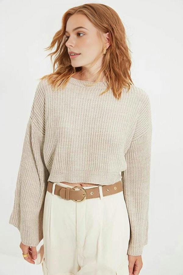 WOVCOR Crop Knit Sweater with Spanish Sleeve