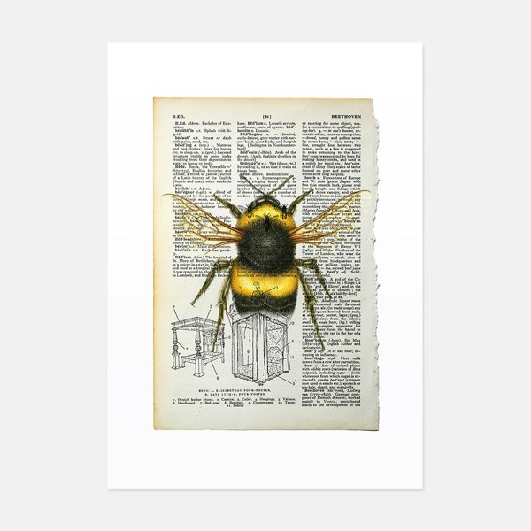 Hands & Hearts Bee vintage book page art print