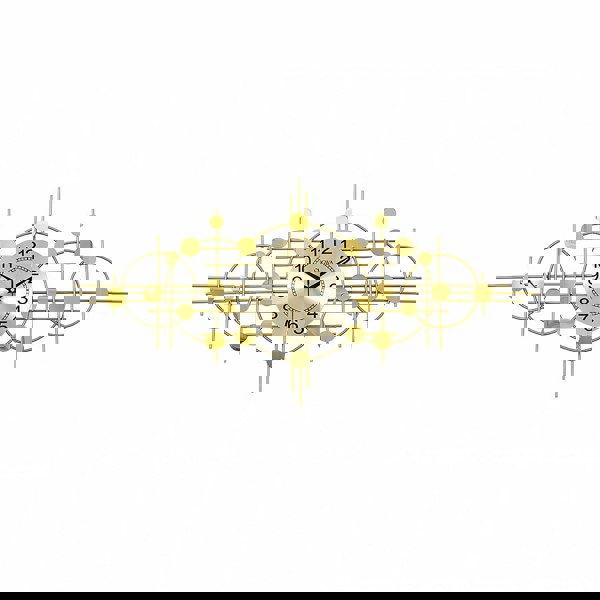 Cohen Art Deco Gold Wall Clock, Silent Clock, Horizontal Or Vertical with dark wood sideboard