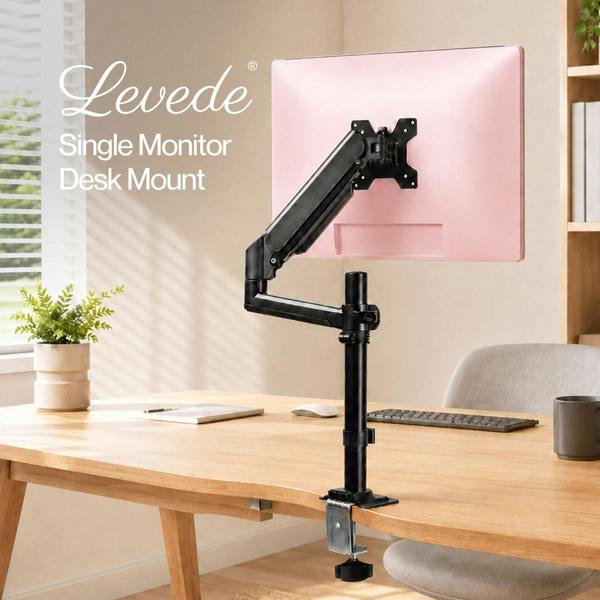Levede Single Monitor Arm Adjustable Desk Mount with Cable Management Black