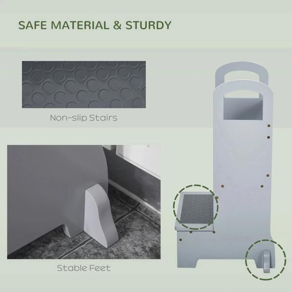 Grey step stool with textured non-slip tread and stable feet