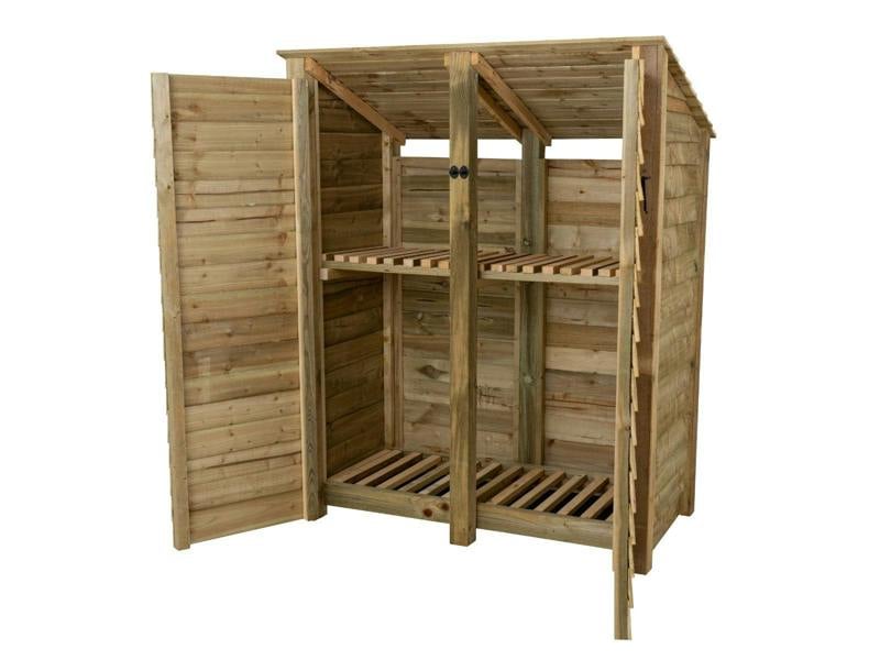 Arbor Garden Solutions Wooden Log Store (Roof Sloping Back) with Door and Shelf W-146cm, H-126cm or 180cm, D-88cm