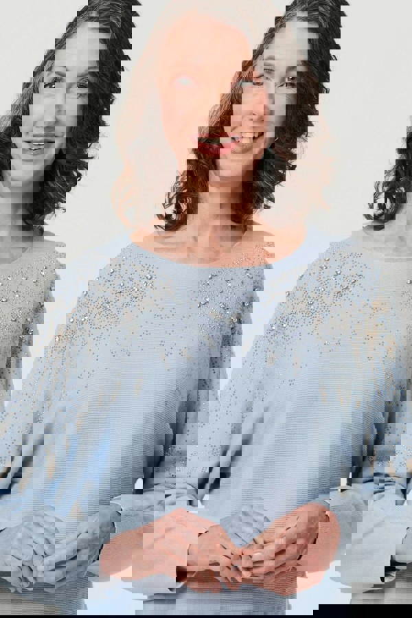 Blue | Sparkly Embellished Relaxed Jumper