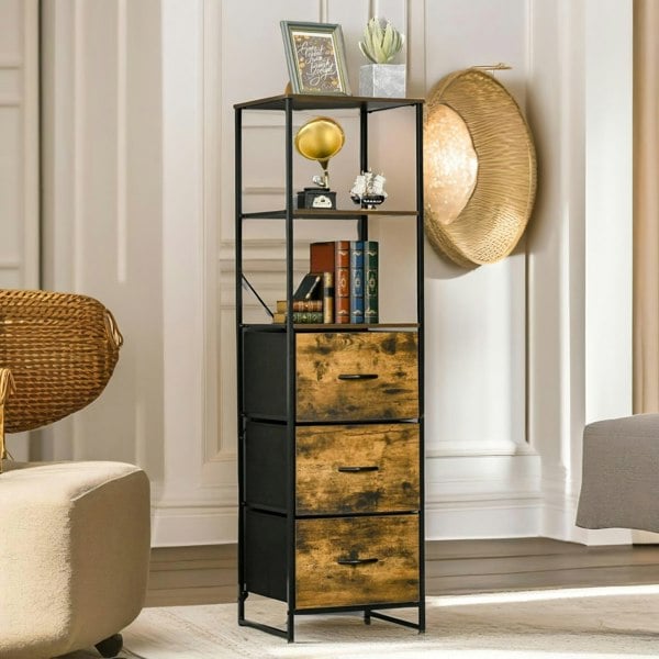 Rafaelo Mobilia Industrial Storage Cabinet With 2 Open Shelves Rustic Brown