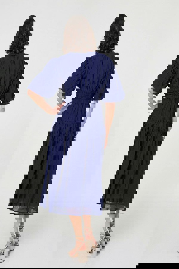 Navy | Printed 1/2 Sleeve Empire Maxi Dress
