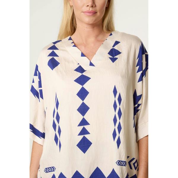 Blue Vanilla Linen Geometric Print Top